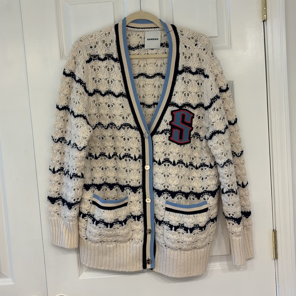 Sandro Ludvik Crocheted Logo Patch Women’s Cardigan Sweater size Large - Picture 6 of 15